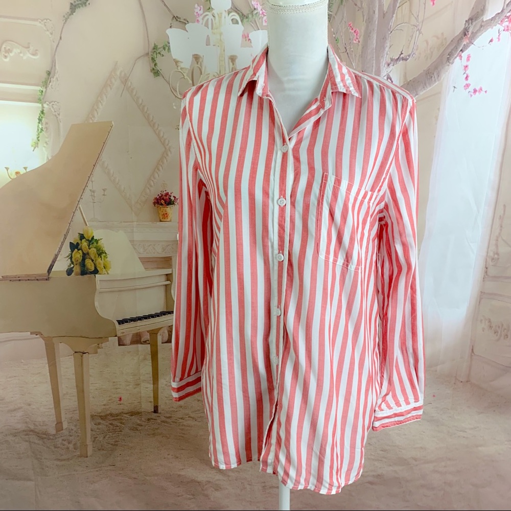 NEW Beach Lunch Lounge Candy Stripe Button Down